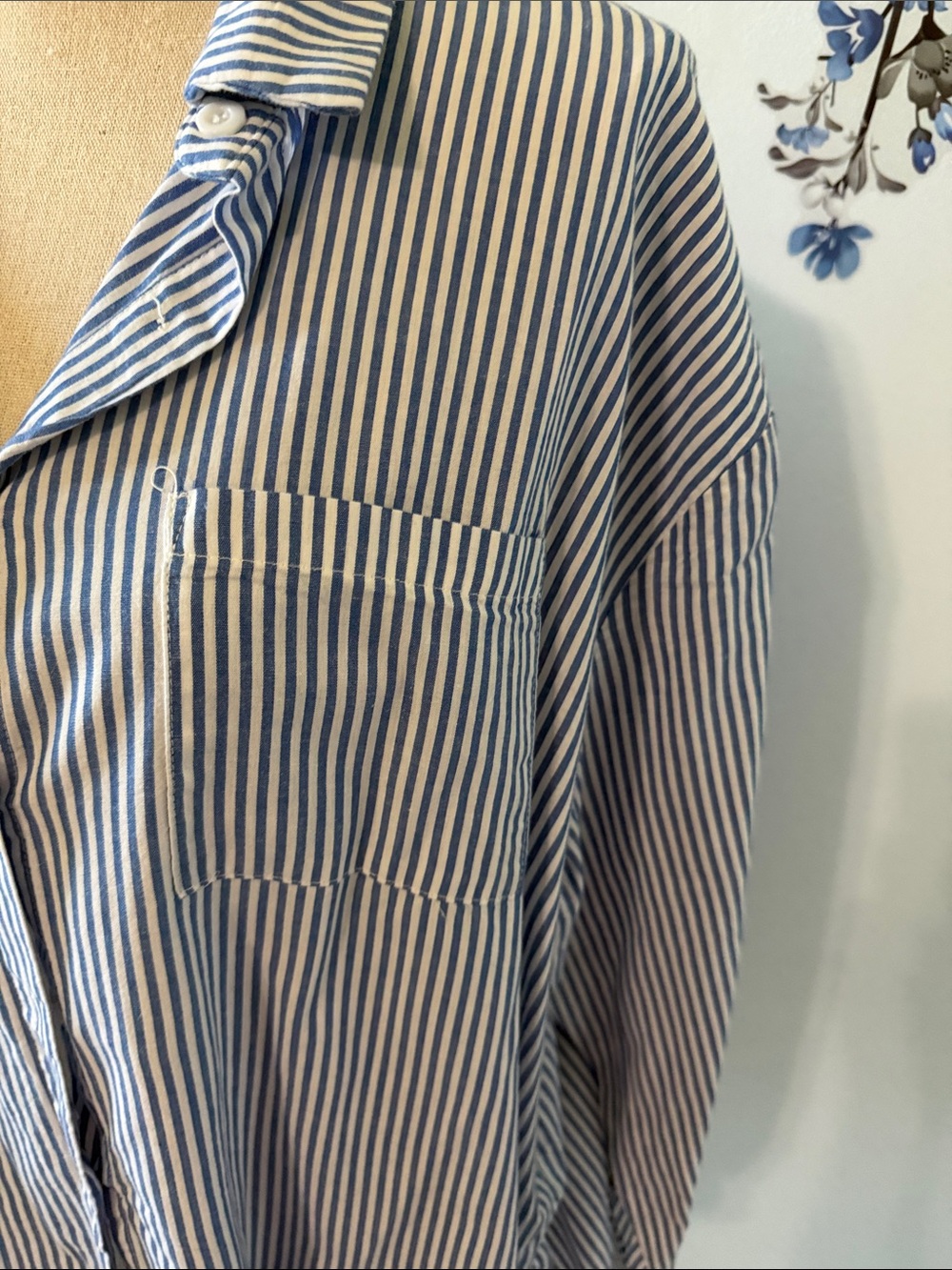 Blue & White Striped womens Button-Up Shirt - Picture 3 of 6